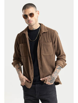 Snitch - Brown Textured Full Sleeves Relaxed Casual Shirt for Men