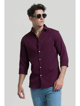 Snitch - Burgundy Stripes Full Sleeves Slim Casual Shirt for Men