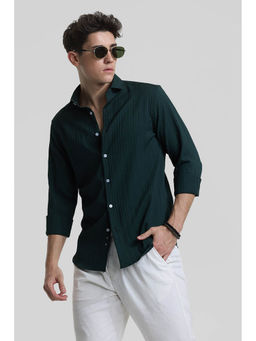 Snitch - Dark Green Stripes Full Sleeves Slim Casual Shirt for Men