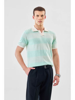Snitch - Mint Checks Half Sleeves Regular Casual Polo T-Shirt for Men