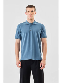 Snitch - Blue Solid Half Sleeves Regular Casual Polo T-Shirt for Men