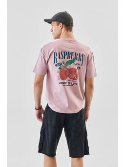 Snitch - Pastel Pink Printed Half Sleeves Oversized Casual T-Shirt for Men