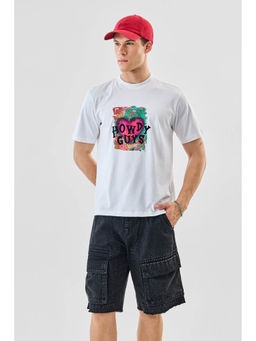 Snitch - White Printed Half Sleeves Regular Casual T-Shirt for Men