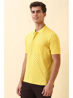 Allen Solly - Men Yellow Print Collar Neck Polo T-Shirt