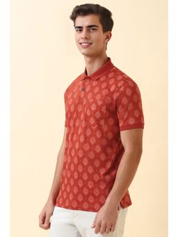 Allen Solly - Men Red Print Collar Neck Polo T-Shirt