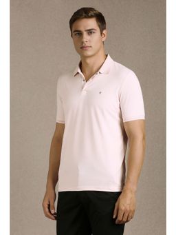 Louis Philippe - Men Pink Solid Collar Neck Polo T-Shirt