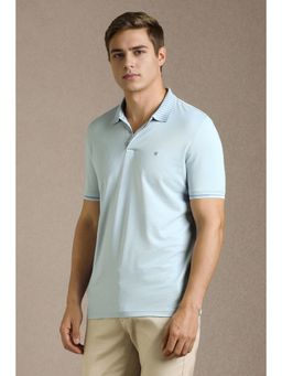 Louis Philippe - Men Light Blue Solid Collar Neck Polo T-Shirt