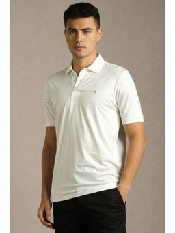 Louis Philippe - Men White Solid Collar Neck Polo T-Shirt