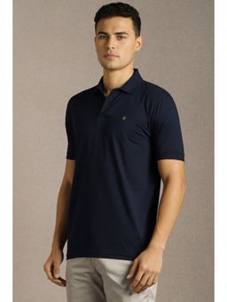 Louis Philippe - Men Navy Solid Collar Neck Polo T-Shirt