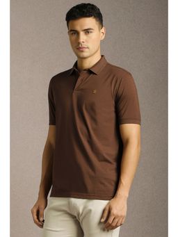 Louis Philippe - Men Brown Solid Collar Neck Polo T-Shirt