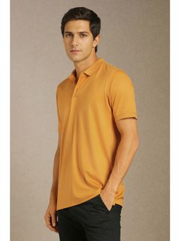 Louis Philippe - Men Orange Solid Collar Neck Polo T-Shirt