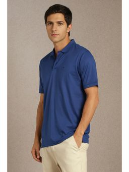 Louis Philippe - Men Blue Solid Collar Neck Polo T-Shirt