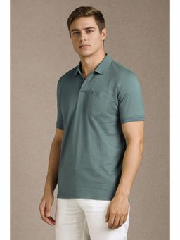 Louis Philippe - Men Green Textured Collar Neck Polo T-Shirt