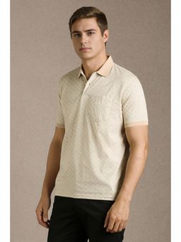 Louis Philippe - Men Beige Print Collar Neck Polo T-Shirt