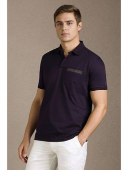 Louis Philippe - Men Purple Solid Collar Neck Polo T-Shirt