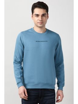 Peter England - Men Light Blue Solid Crew Neck Sweatshirt