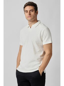 Van Heusen - Men White Textured Collar Neck Polo T-Shirt