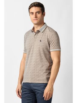 Van Heusen - Men Grey Print Collar Neck Polo T-Shirt