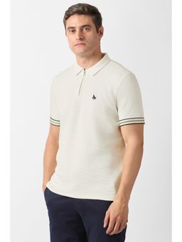Van Heusen - Men White Textured Collar Neck Polo T-Shirt