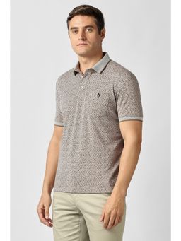 Van Heusen - Men Grey Print Collar Neck Polo T-Shirt