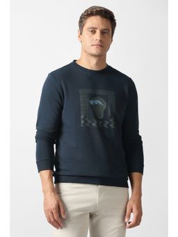 Van Heusen - Men Navy Blue Printed Crew Neck Sweatshirt