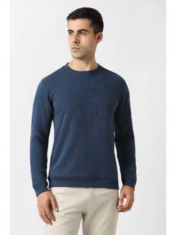 Van Heusen - Men Navy Textured Crew Neck Sweatshirt