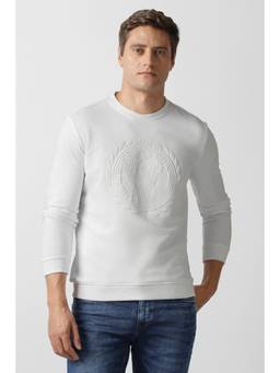 Van Heusen - Men White Textured Crew Neck Sweatshirt