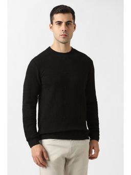 Van Heusen - Men Black Textured Crew Neck Sweatshirt