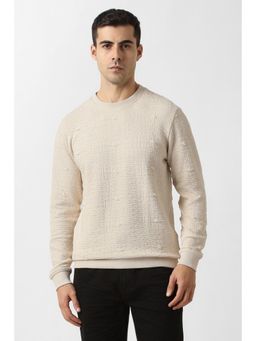 Van Heusen - Men Beige Textured Crew Neck Sweatshirt