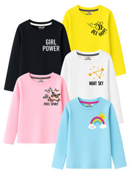 Kuchipoo - Multi-Color Cotton Blend Round Neck Typography T-Shirt (Pack of 5)
