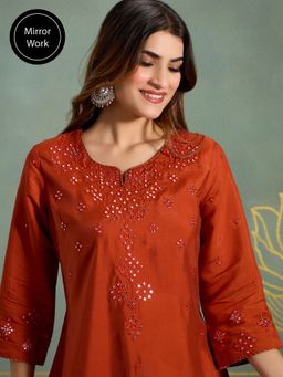 Likha - Viscose Silk Straight All Over Mirror Work Kurta LIKBSKU111