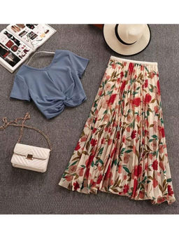 MISS MOSA BY AKANKSHA - Floral Glam Blue Top with Skirt (Set of 2)