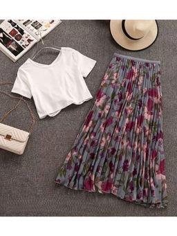 MISS MOSA BY AKANKSHA - Floral Glam White Top with Skirt (Set of 2)