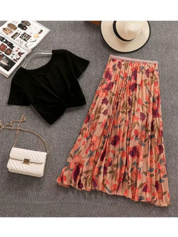 MISS MOSA BY AKANKSHA - Floral Glam Black Top with Skirt (Set of 2)