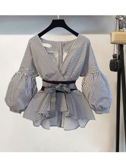 MISS MOSA BY AKANKSHA - Black and White Striped Co Ord Set (Set of 2)