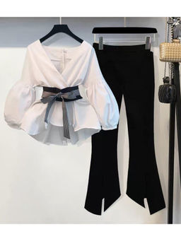 MISS MOSA BY AKANKSHA - Black and White Fitted Co Ord Set (Set of 2)