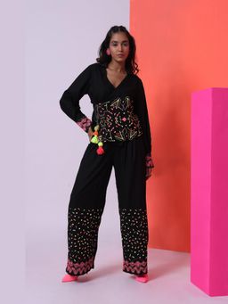 The House of She’s by Divya Gupta - Silk & Cologne The Embroidered Wrap Black Co-Ord Set
