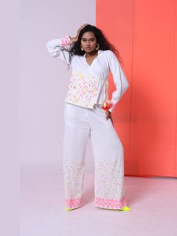 The House of She’s by Divya Gupta - Silk & Cologne The Wrap White Top With Pant Co-Ord Set