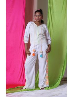 The House of She’s by Divya Gupta - Sleeves White Top with Pant Co-Ord Set