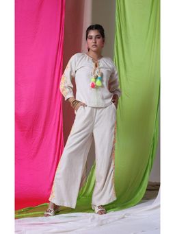 The House of She’s by Divya Gupta - Sleeves White Top with Pant Co-Ord Set