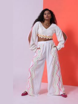 The House of She’s by Divya Gupta - Glod's Up The Jagged Slit Sleeves White Co-Ord Set