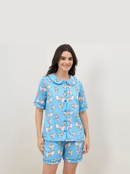 First Resort by Ramola Bachchan - Women Blue Dumbo Printed Shirt and Shorts