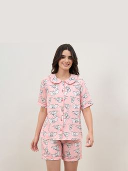 First Resort by Ramola Bachchan - Women Pink Dumbo Printed Shirt and Shorts