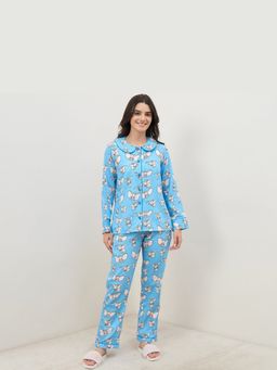 First Resort by Ramola Bachchan - Women Blue Dumbo Printed Shirt and Pyjama