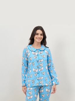 First Resort by Ramola Bachchan - Women Blue Dumbo Full Sleeve Night Shirt