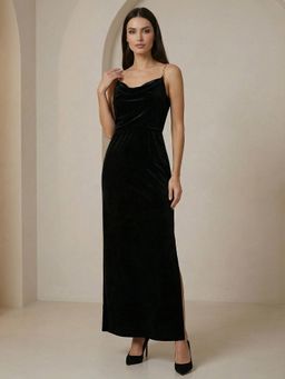 MISH - Black Velvet Chain-Strap Maxi Dress