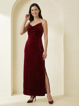 MISH - Maroon Velvet Chain-Strap Maxi Dress