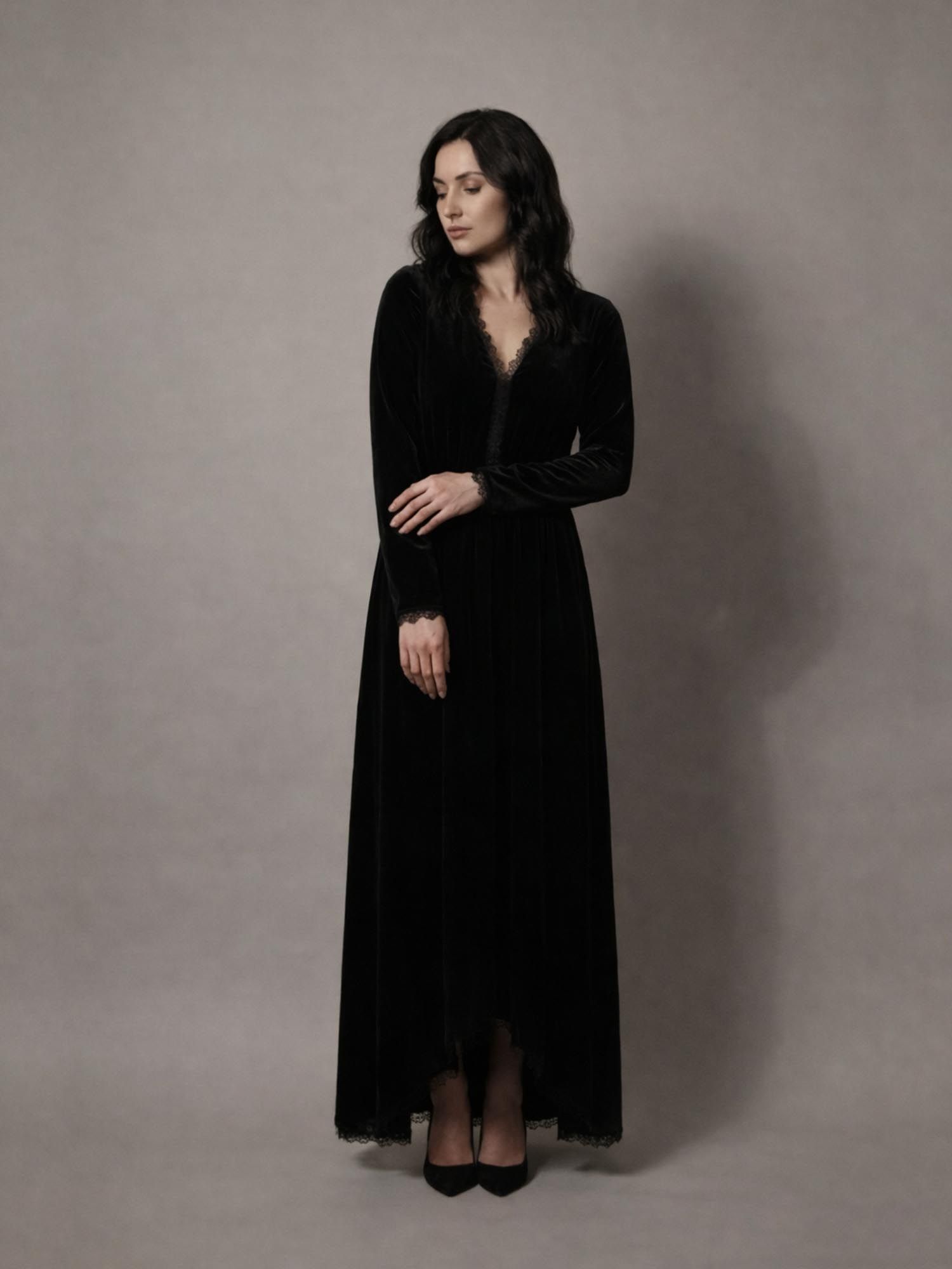 mish Black Velvet High- Low Hemline Maxi Dress-picture-17