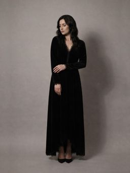 MISH - Black Velvet High- Low Hemline Maxi Dress