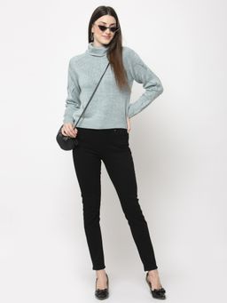 Club York - Women Blue High Neck Pullover Sweatshirt